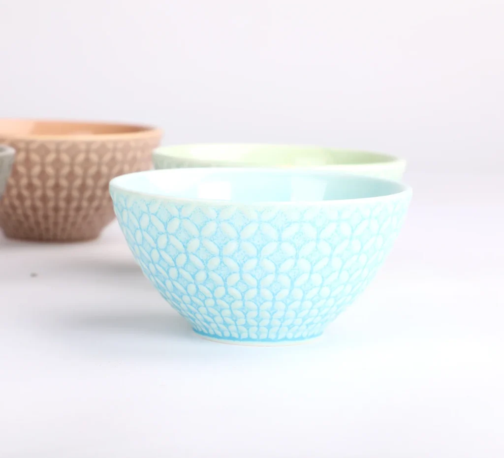 Aqua Textured Reactive Glaze Ceramic Bowl