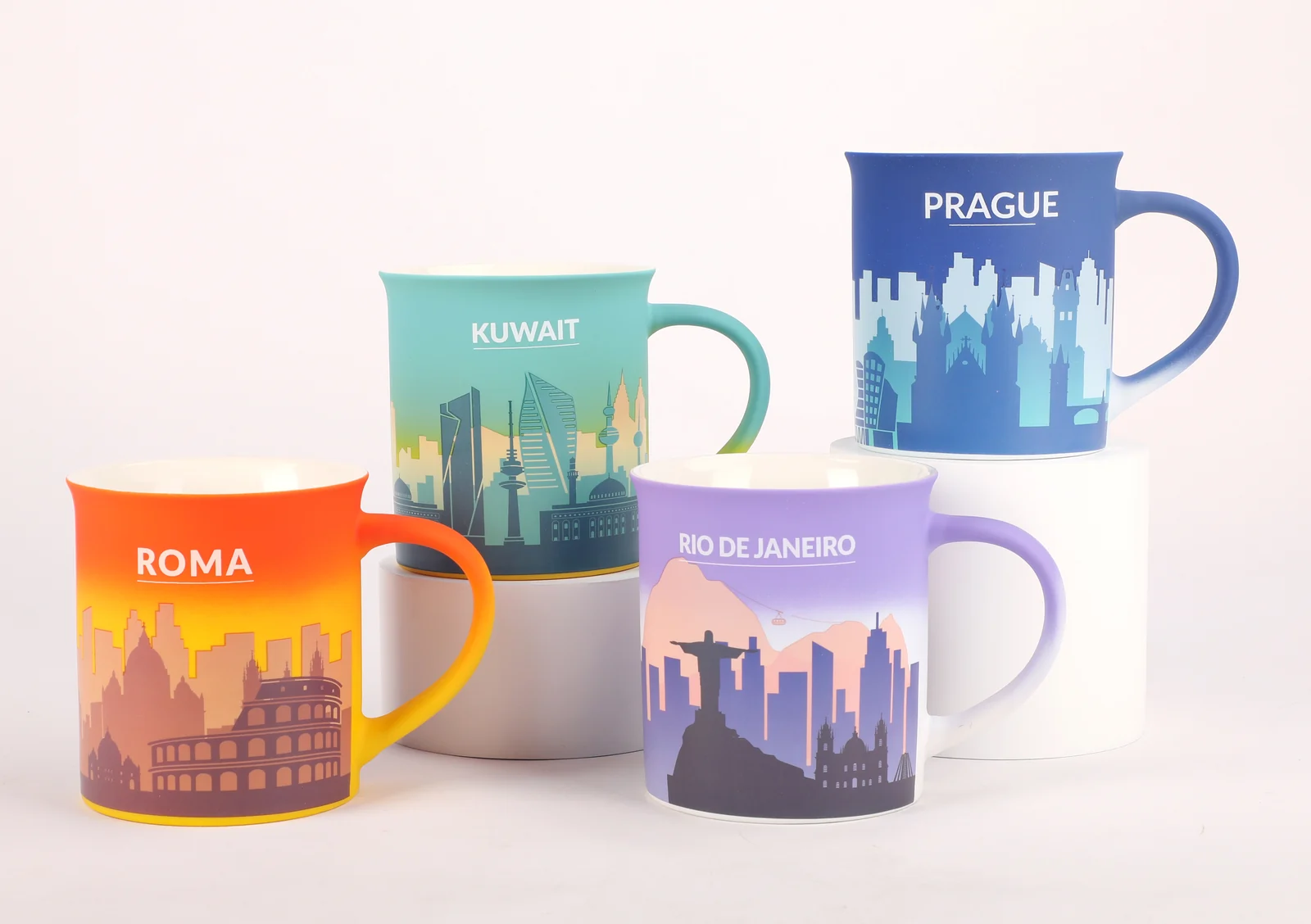 Assorted city skyline ceramic souvenir mugs for wholesale