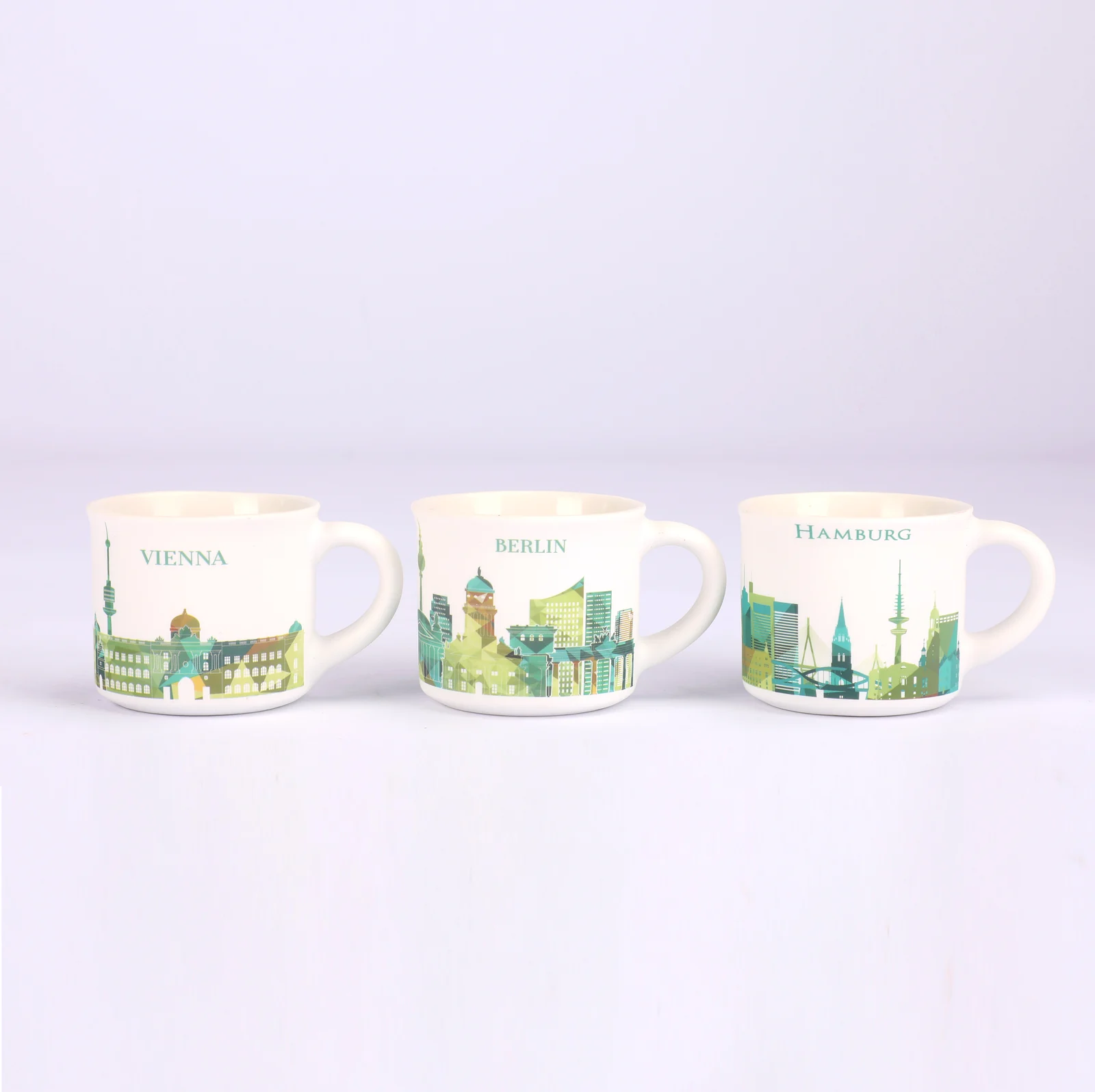 European city mini ceramic souvenir mug trio