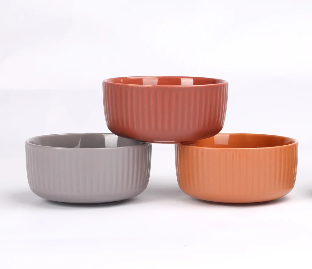 Ribbed Earth-Tone Reactive Glaze Bowl
