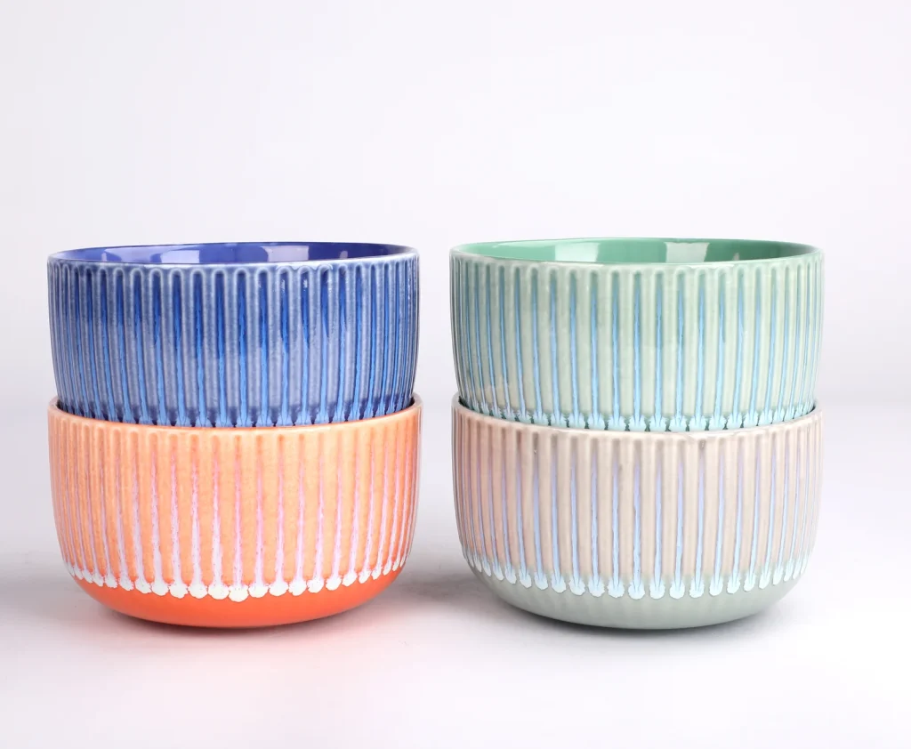 Small Ribbed Pastel Reactive Glaze Bowl