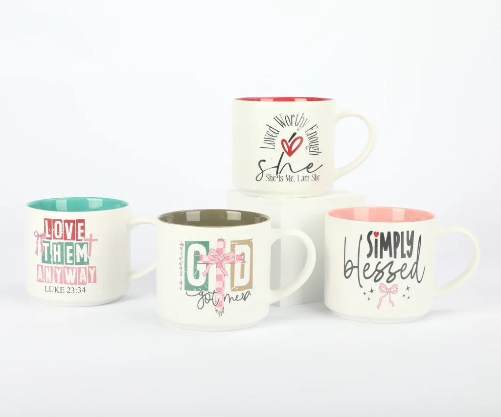 15oz ceramic mug with decal ，4 assorted  designs